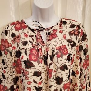 LOFT Floral Patterned Dress with Pink and Gray Accents